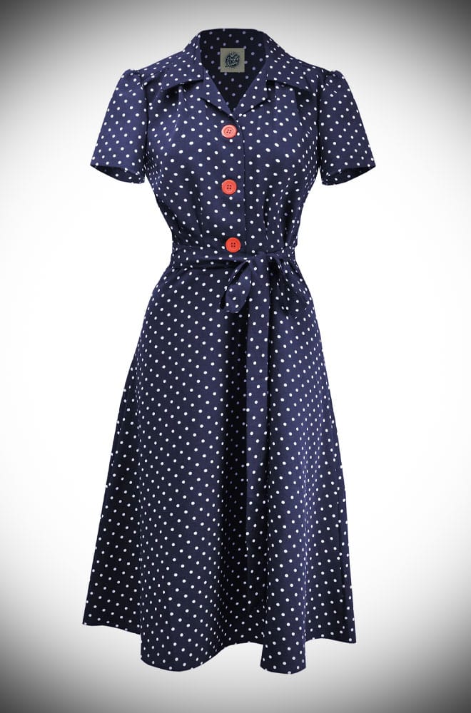 Navy Polka Dot Shirt Dress image 3