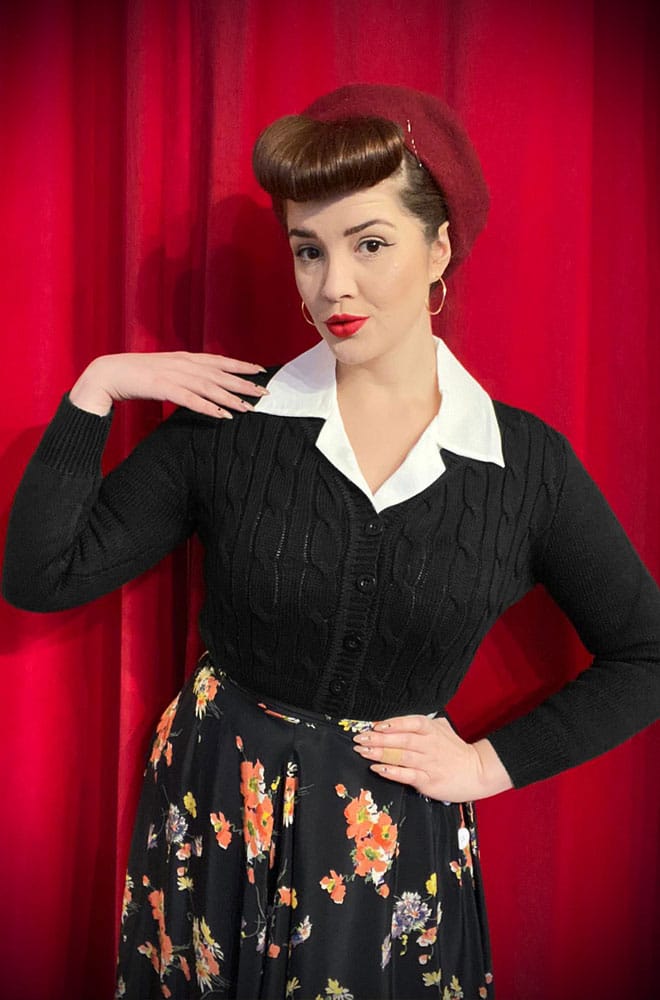 Black 40s Cable Knit Cardigan image 2