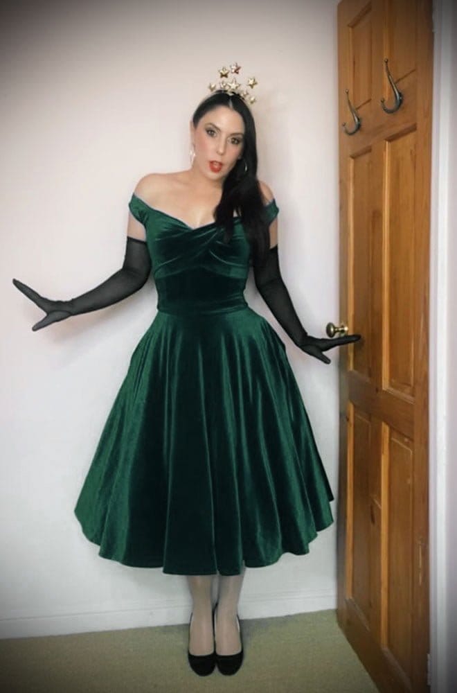 Green Velvet Aurora Swing Dress image 2