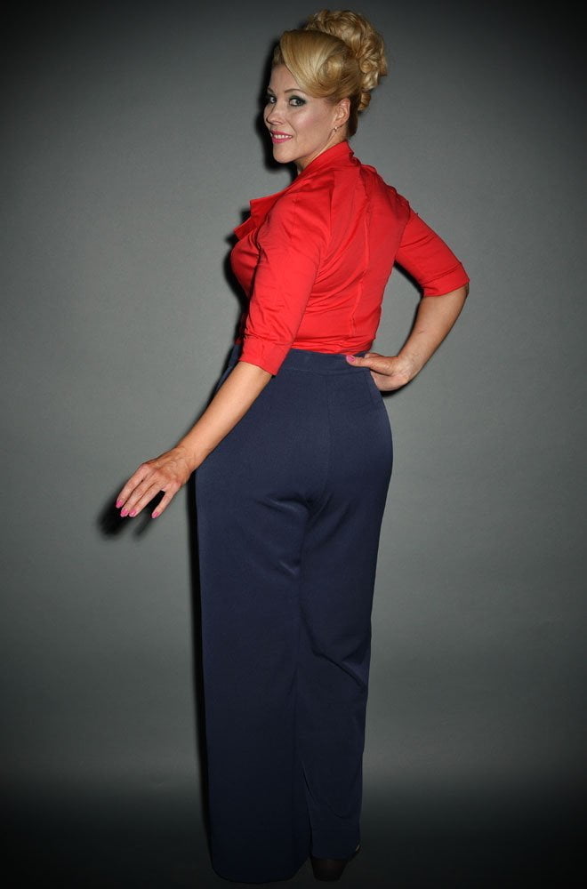 Vintage 30s style navy wide leg sailor trousers at Deadly is the Female