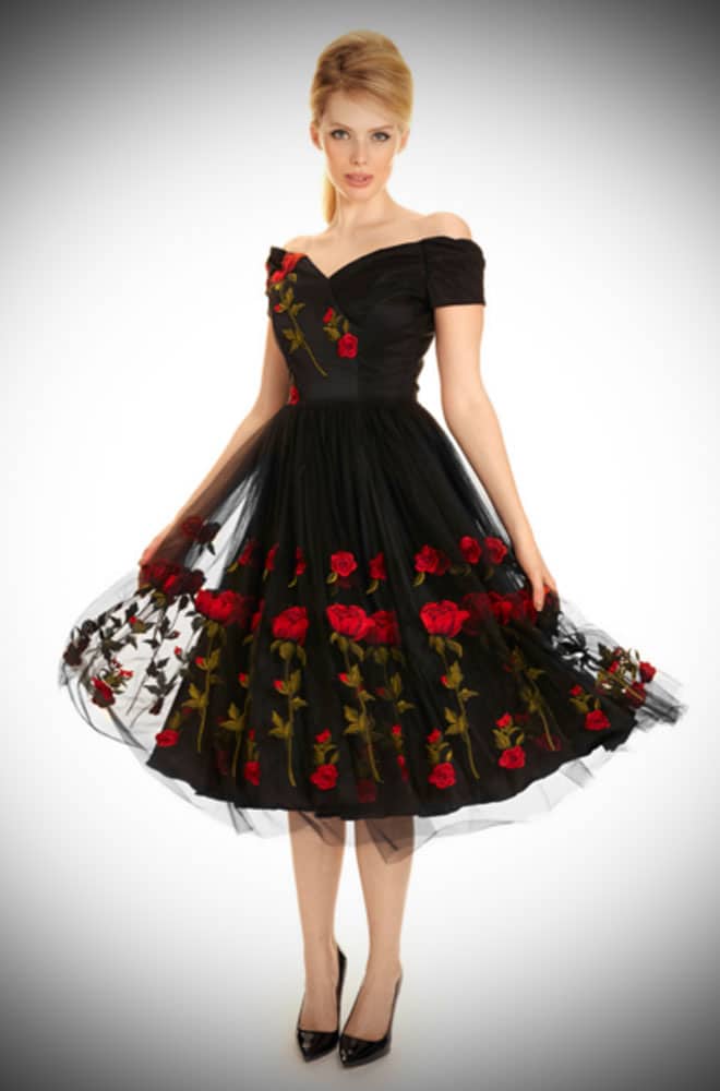 Vintage couture style Embroidered Rose Tulle Fatale Prom dress by the Pretty Dress Company inspired by Dolce and Gabbana