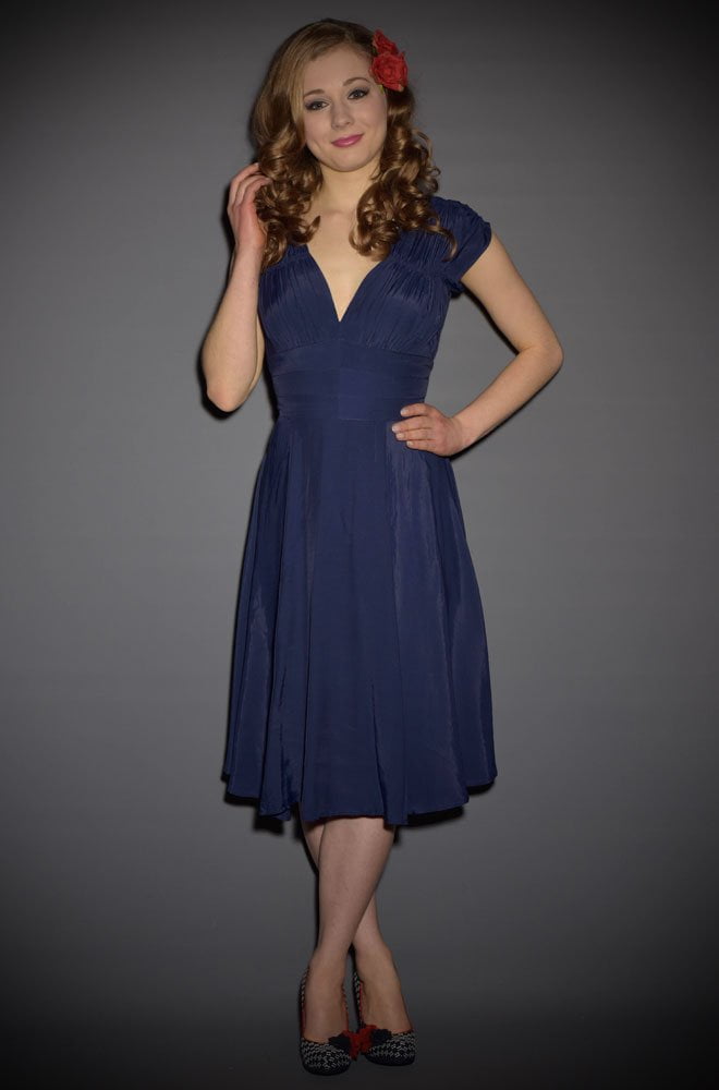Trashy Diva 1940's Dress in Navy Rayon at Official UK Stockists Deadly is the Female