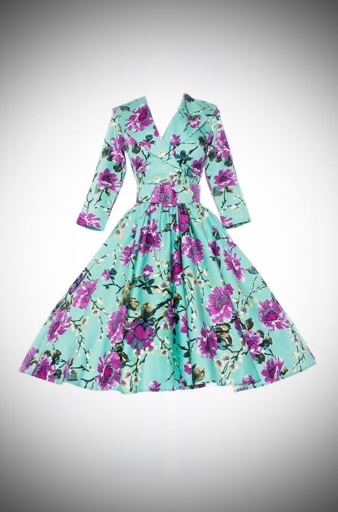 Stunning 50's style Birdie Dress in Mint & Grey by Pin Up Girl Clothing at Deadly is the Female. We are proud UK stockists of Pinup Couture.