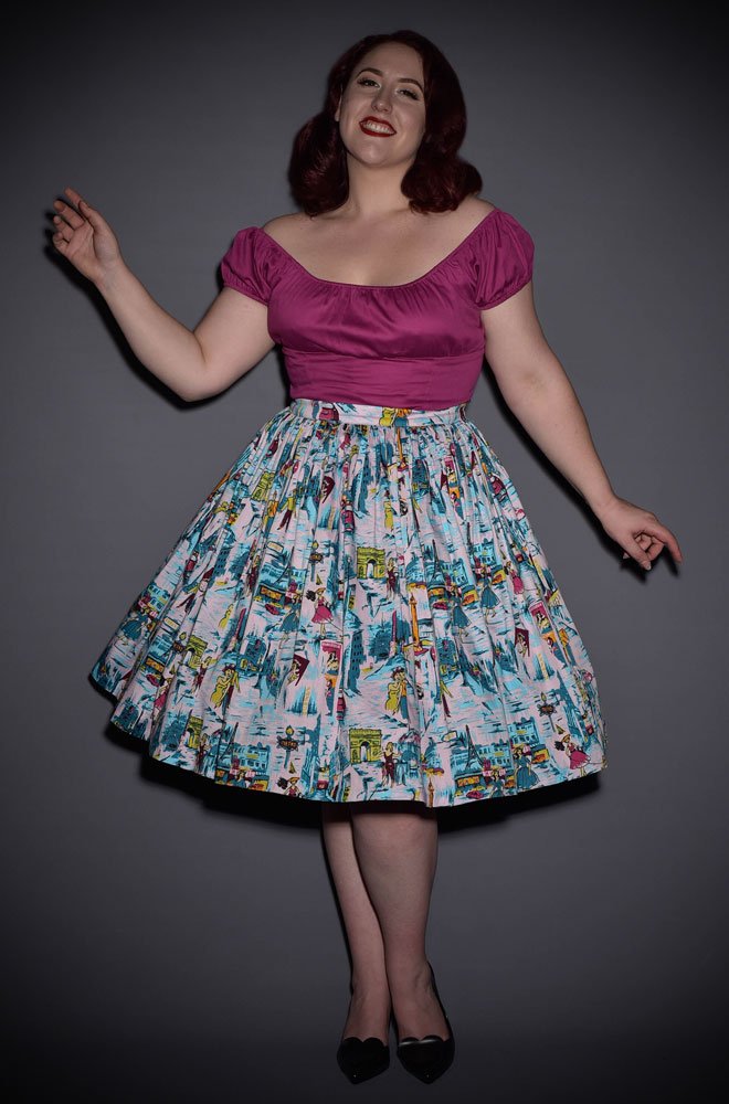 The Paris Print Jenny Skirt Landscape Jenny Skirt by Pinup Couture is back in stock at Deadly is the Female. Proud UK stockists of Pinup Girl Clothing Housebrands.