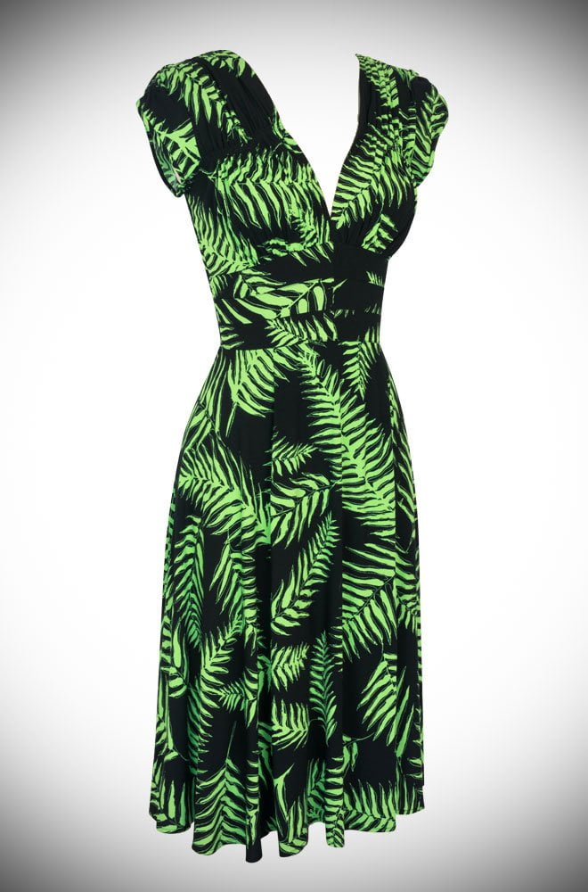 Trashy Diva Psychedelic Ferns 40's Dress at Official UK Stockists Deadly is the Female. This dress can be dressed up or down for instant vintage style.