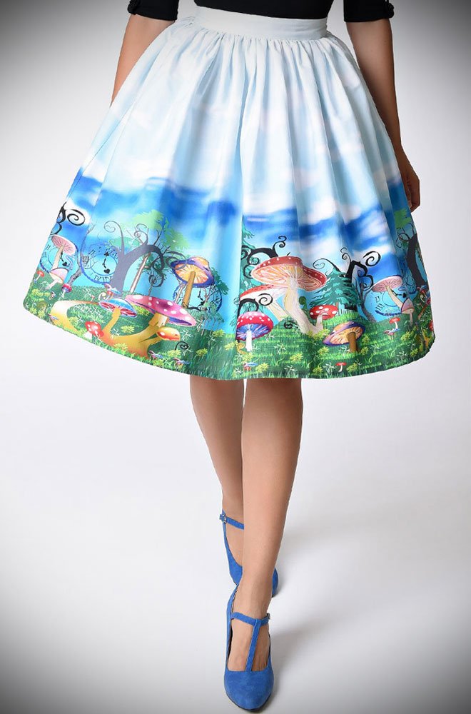 1950s style meets classic literature with this Alice in Wonderland skirt by Unique Vintage at Deadly is the Female