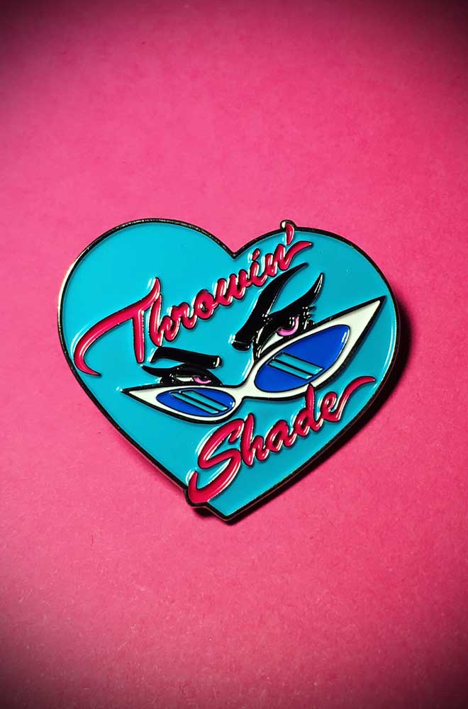 Vixen by Micheline Pitt Throwin' Shade Lapel Pin has arrived at UK stockists, Deadly is the Female. Good things for bad girls.