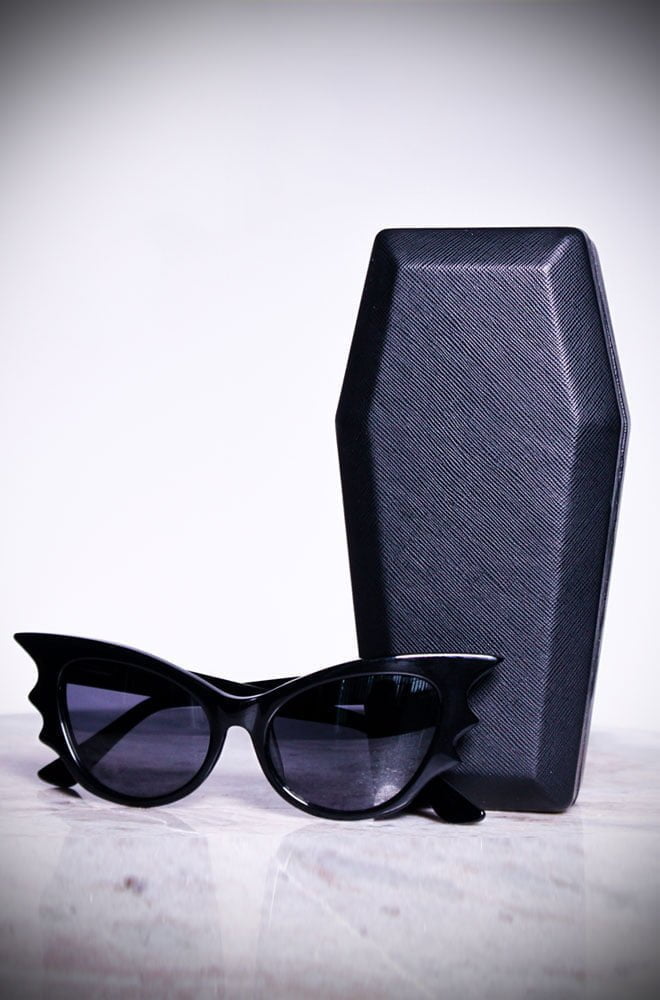 The Vamp Batwing Cat-eye Sunglasses by La Femme En Noir. These unique batwing Cat-eye frames are quite special, instead of the single point, they have three, creating a batwing effect. Deadly is the Female are thrilled to be UK and European stockists of the cult label La Femme En Noir by Micheline Pitt and Lyna Haaga.