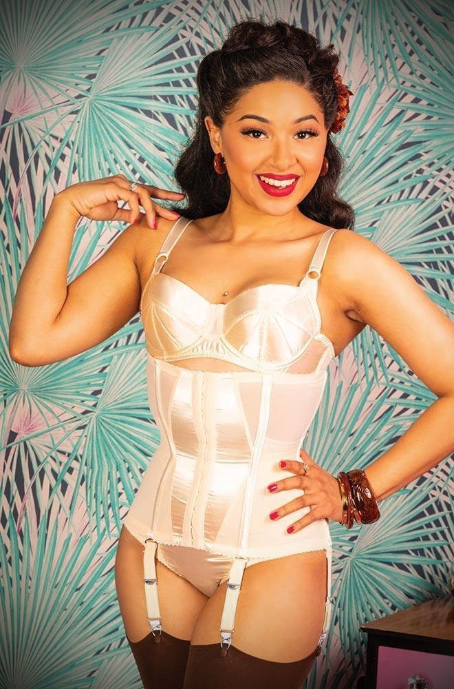 The Glamour Waist Cincher looks like a seductive piece of lingerie but it packs a serious punch, noticeably cinching your waist!