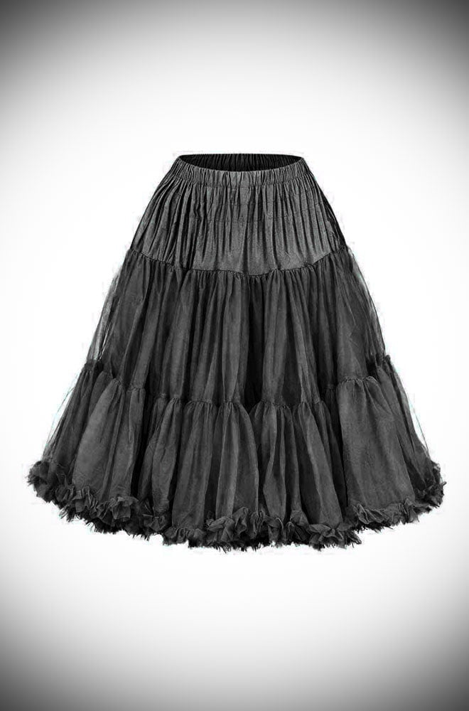 This vintage style Black 50's Chiffon Petticoat, also sometimes called a crinoline, is soft & comfortable under your favourite swing dress or circle skirt.
