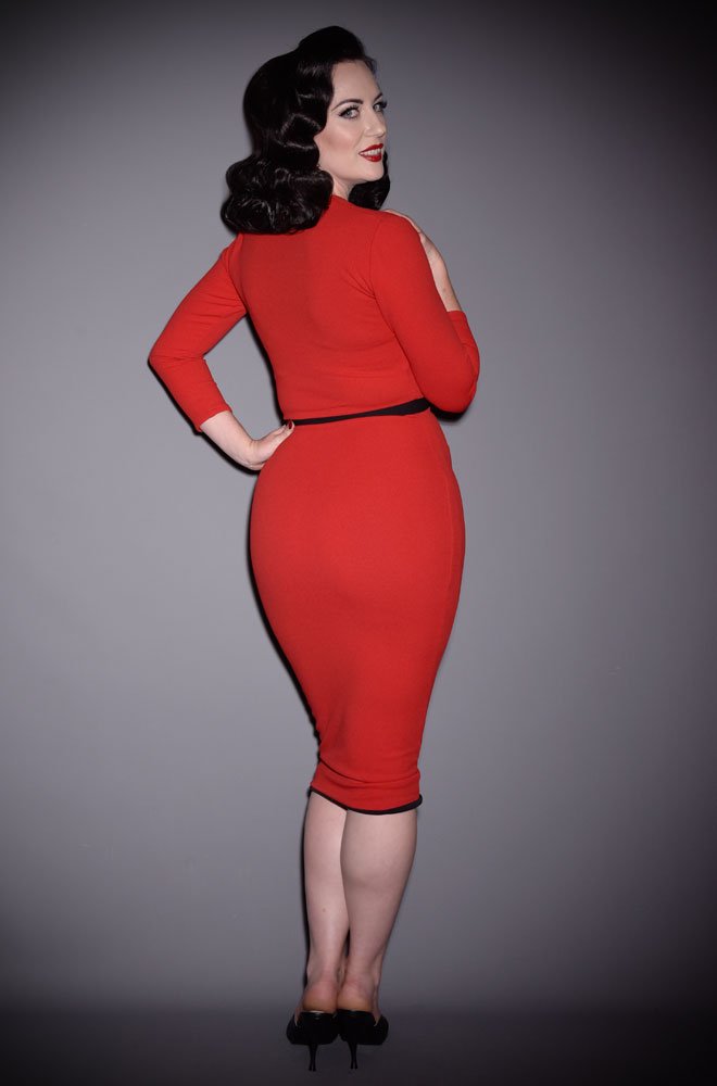 The REd Deadly Dress is an iconic stretch crepe wiggle dress. A signature piece from the Alexandra King for Deadly is the Female Collection.