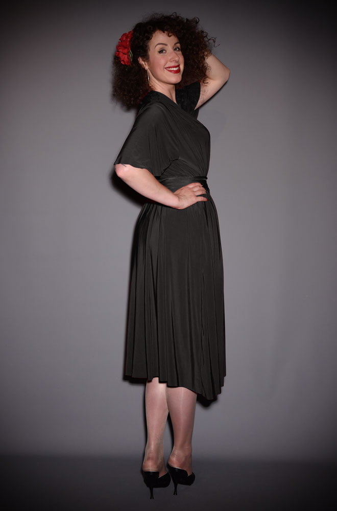Black Flutter Sleeve Claudia Dress - a draped jersey dress with sash waist. A signature piece for the Alexandra King for Deadly is the Female Collection.