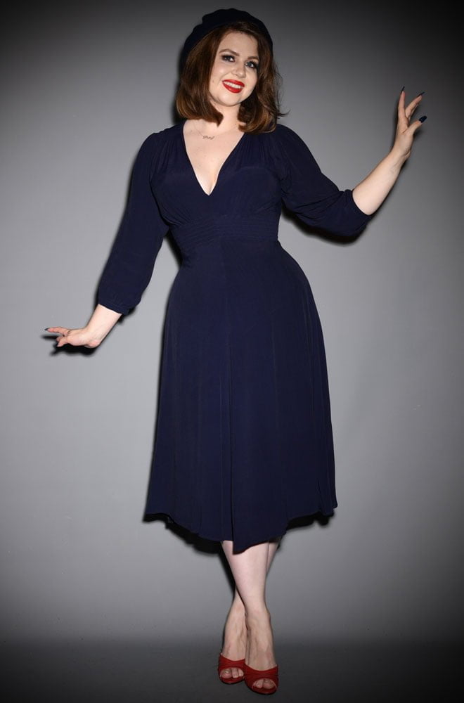 Navy Vera Dress - Elegant, understated and surprisingly sultry, this 30s style dress will help you feel glamorous day or night.