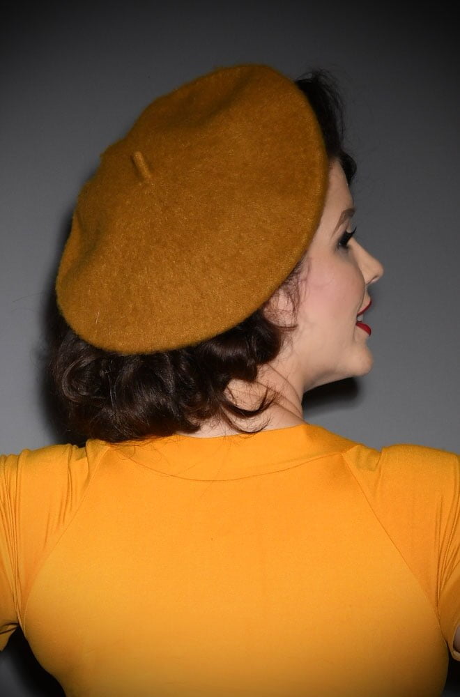 Mustard Film Noir Beret. The perfect go-to for a bad hair day but also a stylish finishing touch to any outfit. Availbale now at DeadlyistheFemale.com