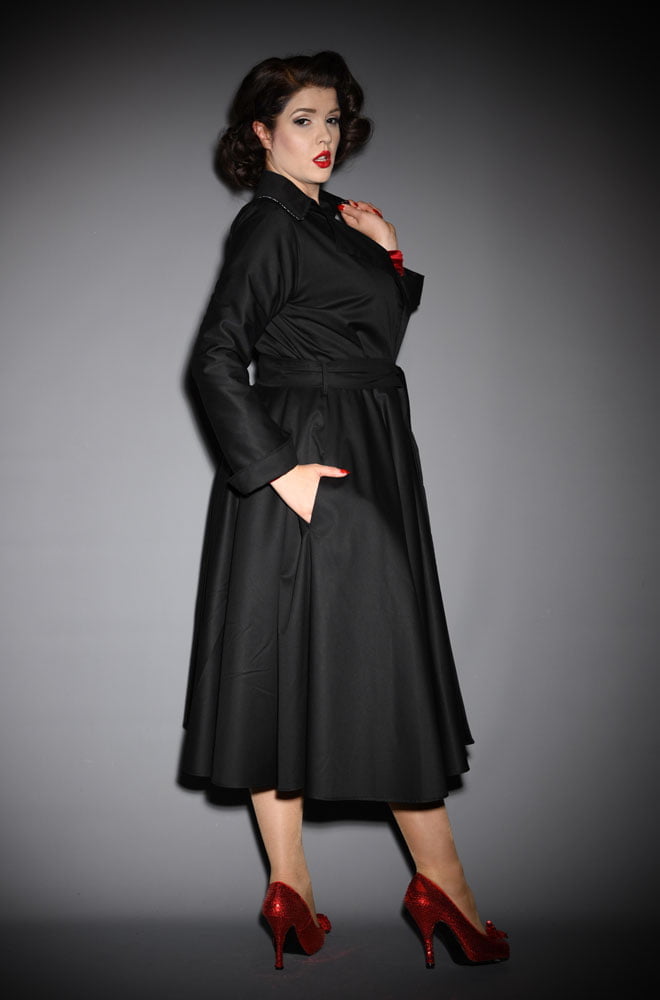 Black Alexandra Trench Coat - 40s style coat, perfect for Femme Fatales. A signature piece for the Alexandra King for Deadly is the Female Collection.