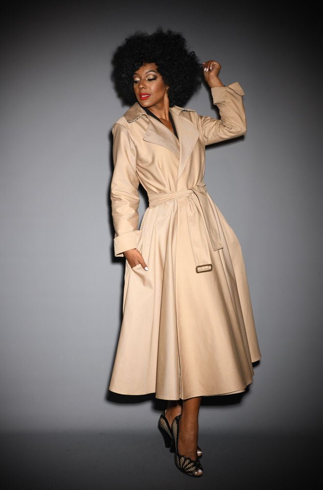 Camel Alexandra Trench Coat - 40s style coat, perfect for Femme Fatales. A signature piece for the Alexandra King for Deadly is the Female Collection.