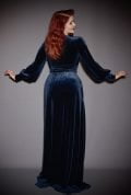 Navy Velvet Claudia Gown - a draped jersey evening dress with sash waist & bishop sleeves. A signature piece by Alexandra King for Deadly is the Female.