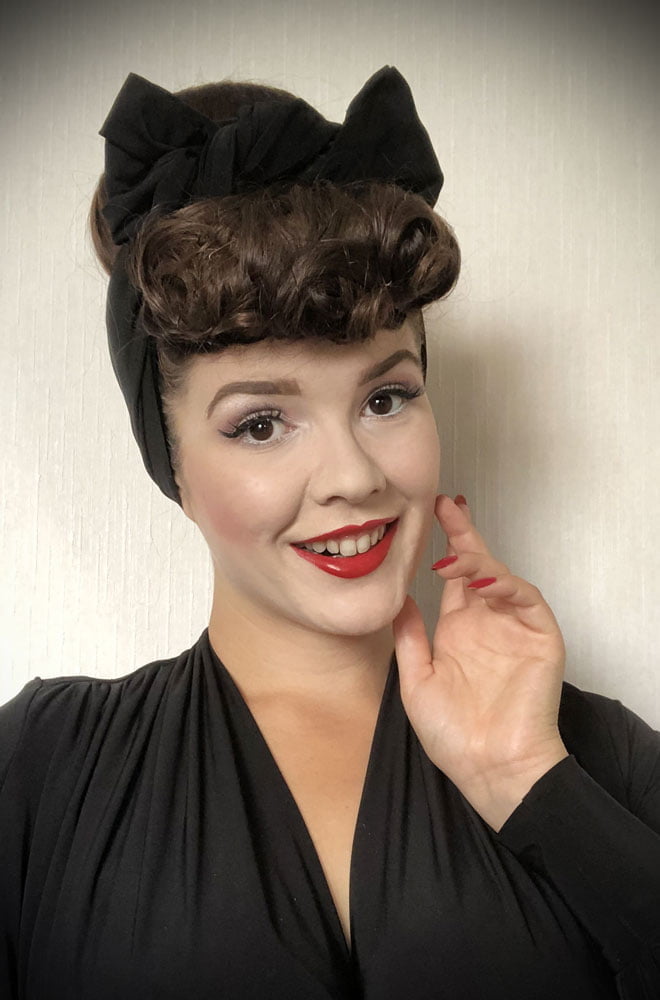 Black Jersey Hair Scarf - a large jersey scarf. We LOVE a good hair scarf! They go with just about everything for effortless vintage style.