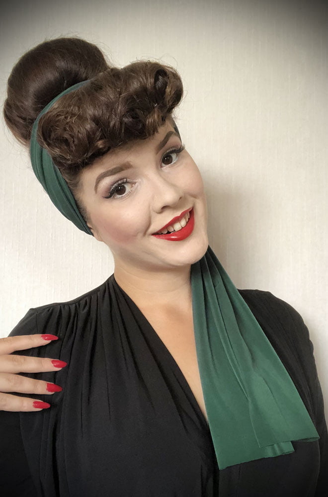 Green Jersey Hair Scarf - a large jersey scarf. We LOVE a good hair scarf! They go with just about everything for effortless vintage style.