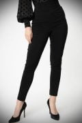 The Rizzo Black Trousers are effortlessly cool! These sassy cigarette pants are ideal to dress up or down! UK stockists of Unique Vintage.