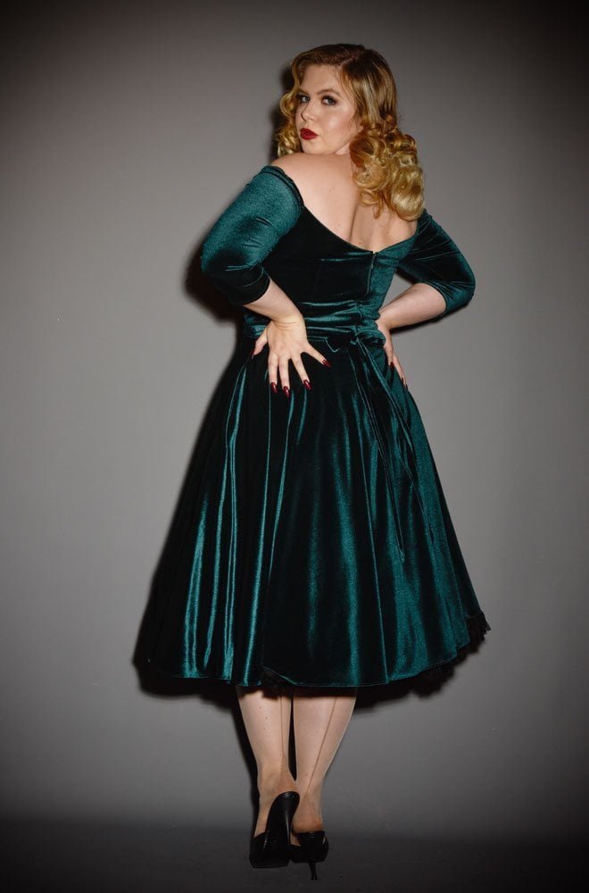 Green Velvet Luxe Dress - a timeless yet sassy swing dress by Alexandra King for Deadly is the Female Collection.