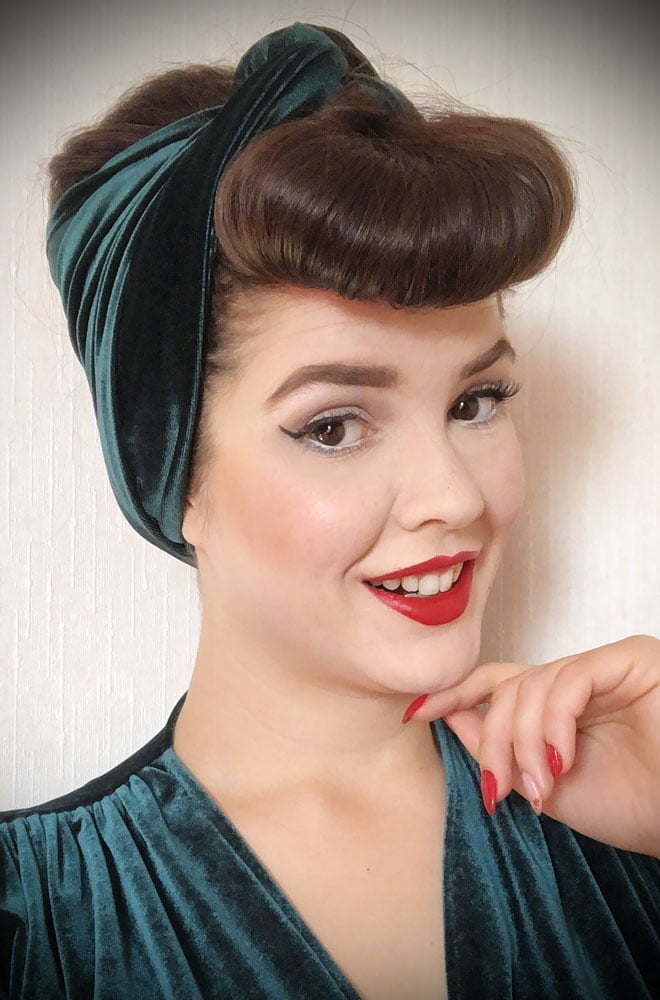 Green Velvet Turban Headband. A gorgeous accessory to give any outfit a classic vintage edge, by Alexandra King for Deadly is the Female. 