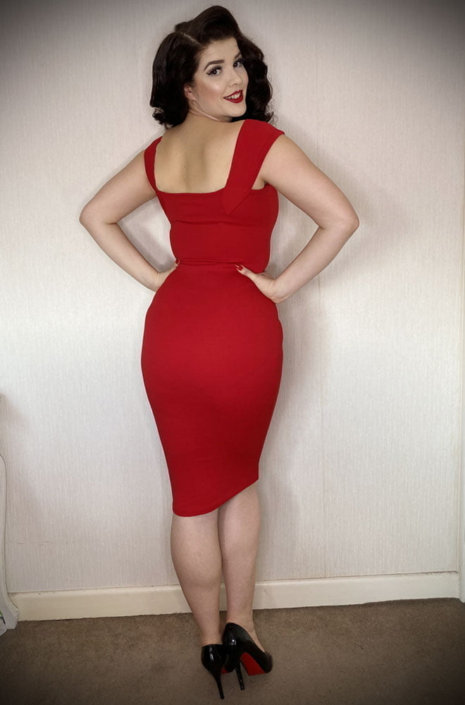 The Sass Dress is a timeless yet sassy wiggle dress in lipstick red by Alexandra King for Deadly is the Female Collection.
