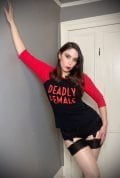 Deadly Female Raglan T-Shirt - a high-quality black & red top. This t-shirt is bold and sassy as well as soft and stylish!
