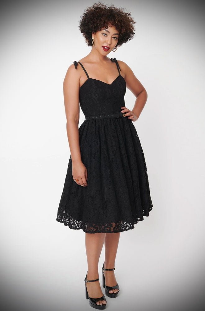 The Black Lace Dita Swing Dress - a lace swing dress, designed to turn heads! Deadly are official stockists of Unique Vintage