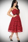 The Burgundy Lace Dita Swing Dress - a deep red, lace swing dress, designed to turn heads! Deadly are official stockists of Unique Vintage