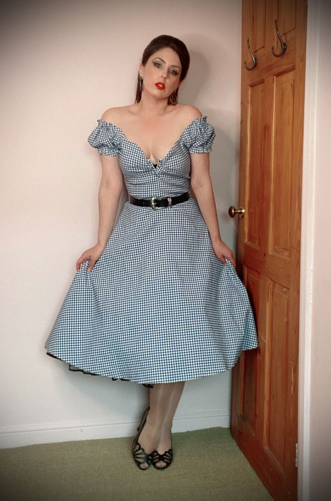 Gingham Ohara Swing Dress - a sweet blue gingham 50s dress, designed to turn heads! Deadly are official stockists of Unique Vintage