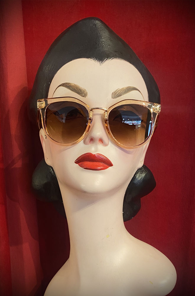 Vintage-style Peach Clara sunglasses at Deadly is the Female. Effortlessly add some pinup glamour to your day with these sunnies