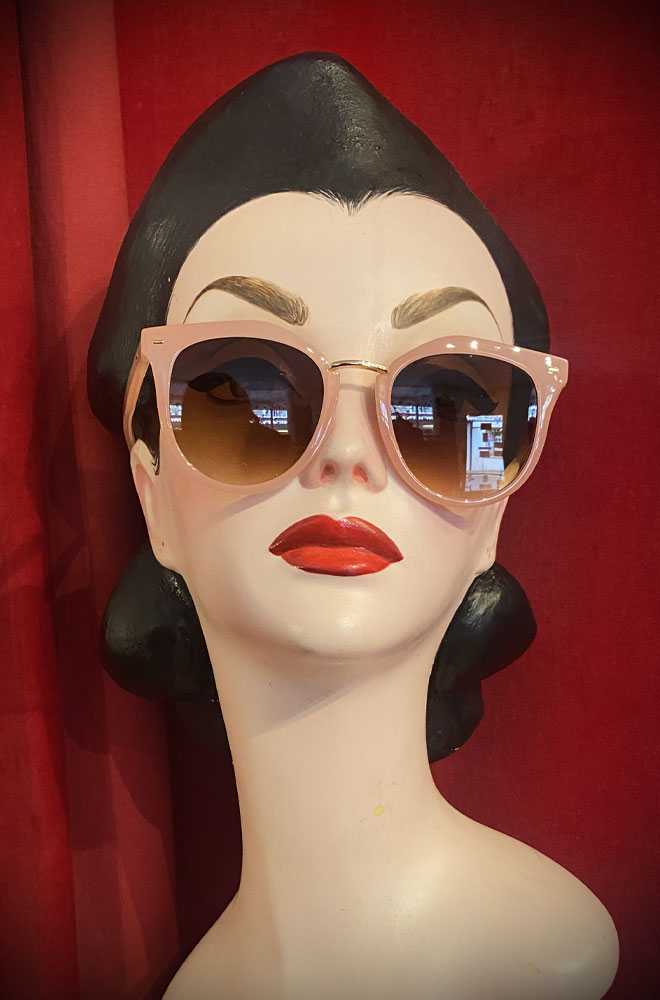Vintage-style Pink Clara sunglasses at Deadly is the Female. Effortlessly add some pinup glamour to your day with these sunnies