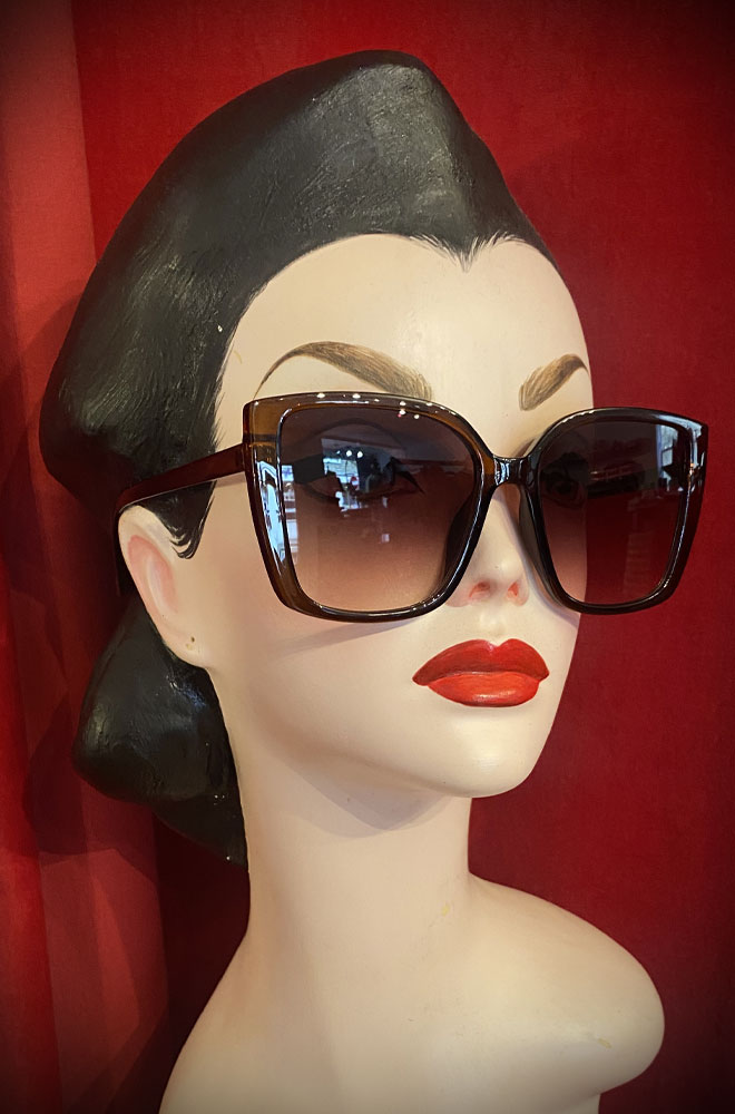 Vintage-style Caramel Roxanne sunglasses at Deadly is the Female. Effortlessly add some pinup glamour to your day with these sunnies