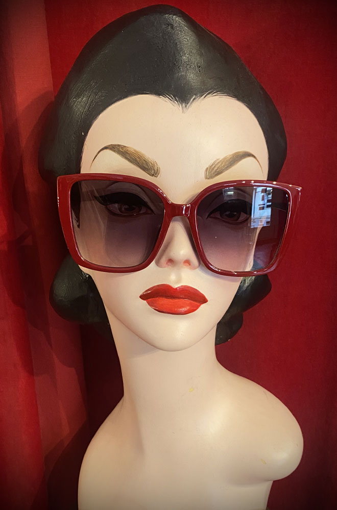 Vintage-style Red Roxanne sunglasses at Deadly is the Female. Effortlessly add some pinup glamour to your day with these sunnies