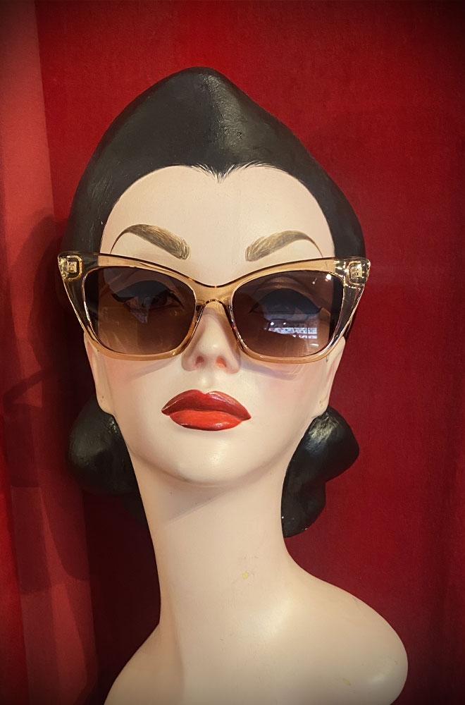 Vintage-style Peach Sass sunglasses at Deadly is the Female. Effortlessly add some pinup glamour to your day with these sunnies