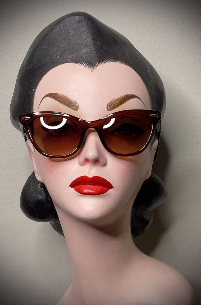 Vintage-style Caramel Audrey Sunglasses at Deadly is the Female. Effortlessly add some pinup glamour to your day!Vintage-style Caramel Audrey Sunglasses at Deadly is the Female. Effortlessly add some pinup glamour to your day!
