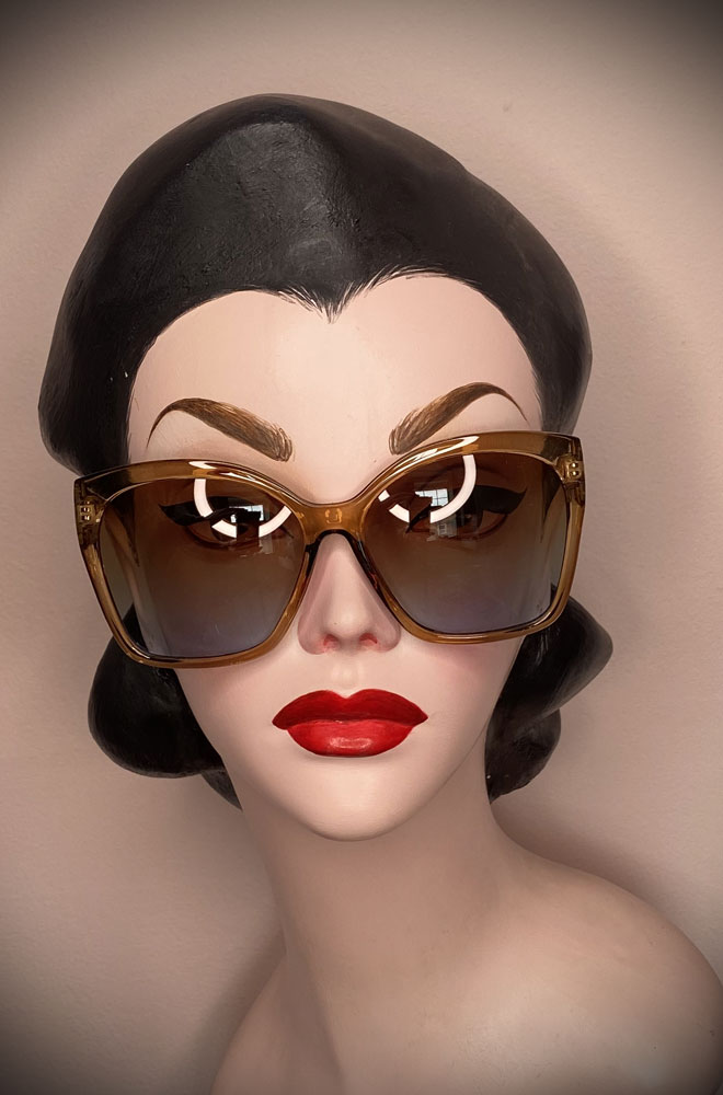 Vintage-style Caramel Hollie sunglasses at Deadly is the Female. Effortlessly add some sassy, pinup glamour to your day!