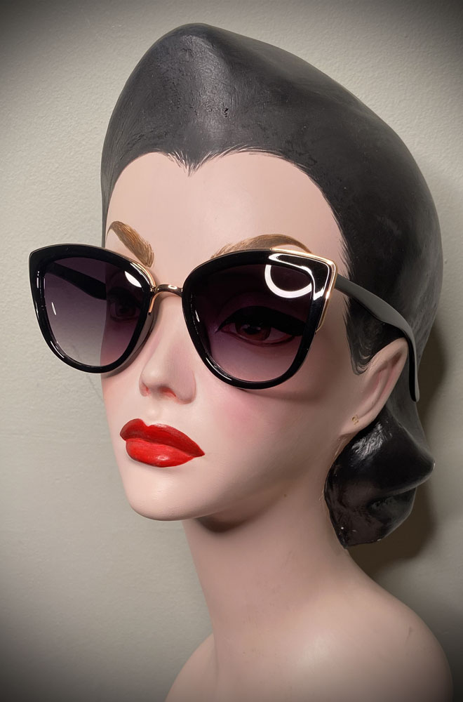 Vintage-style Black Kennedy Sunglasses at Deadly is the Female. Effortlessly add some pinup glamour to your day!
