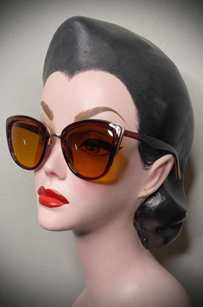 Vintage-style Caramel Kennedy Sunglasses at Deadly is the Female. Effortlessly add some pinup glamour to your day!