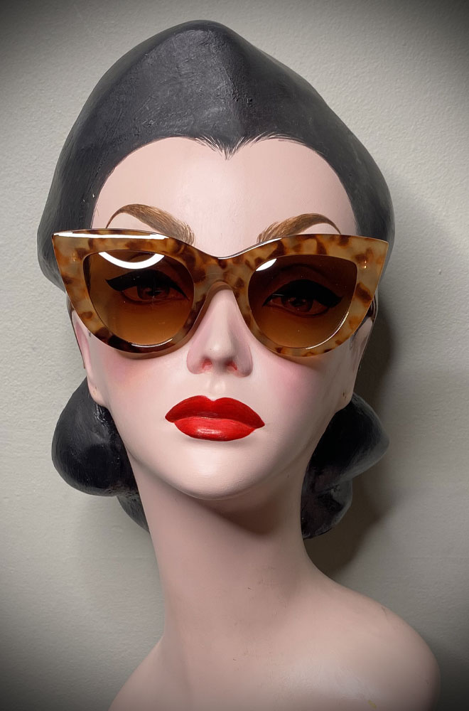 Vintage-style Light Tortoiseshell Mae sunglasses at Deadly is the Female. Effortlessly add some sassy, pinup glamour to your day!
