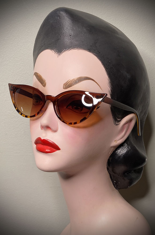 Vintage-style Caramel Marilyn sunglasses at Deadly is the Female. Effortlessly add some pinup glamour to your day!