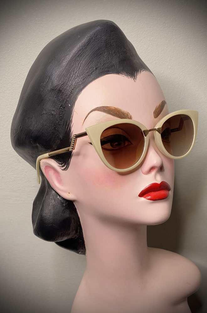 Vintage-style Cream Rita sunglasses at Deadly is the Female. Effortlessly add some sassy, pinup glamour to your day!