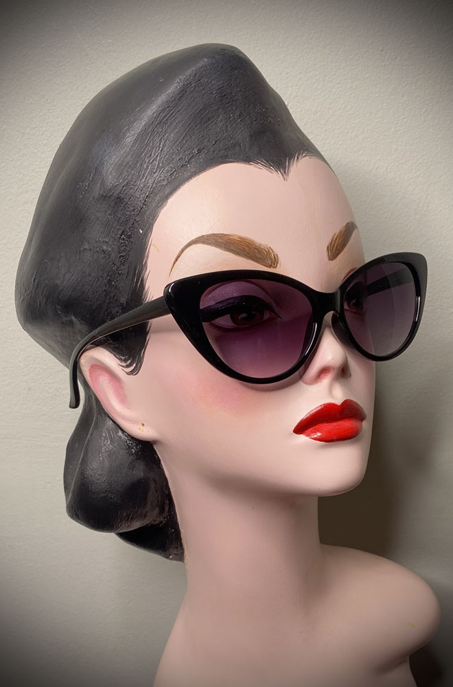 Vintage-style Black Sophia sunglasses at Deadly is the Female. Effortlessly add some pinup glamour to your day!