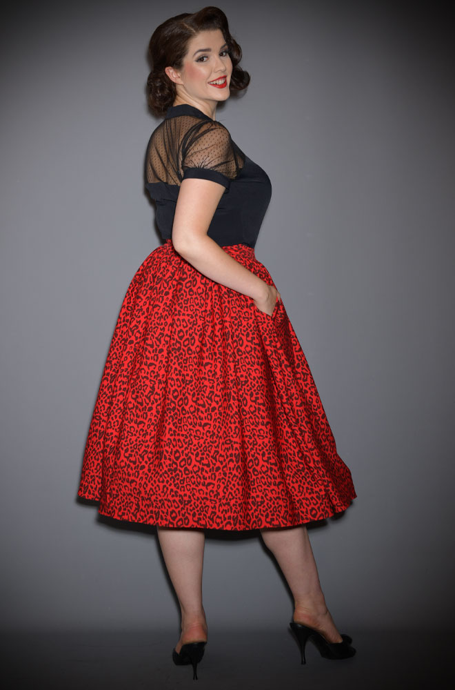 Take a walk on the wild side with the vintage-inspired Red Leopard Selina Skirt by Alexandra King for Deadly is the Female.