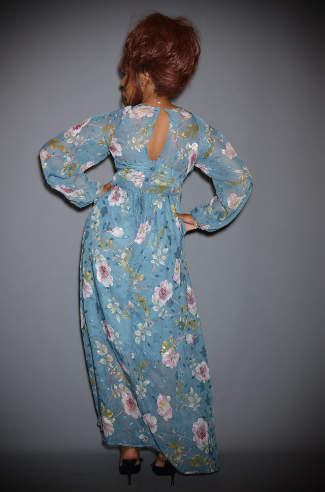 Introducing the Romance Maxi Dress. A soft floral gown in romantic teals and purples. Deadly are official stockists of Unique Vintage.  