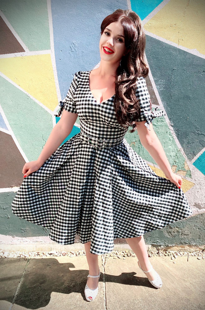 Doreen Gingham Swing Dress - a timeless 50s style dress with pockets. Deadly is the Female are official stockists of Unique Vintage.
