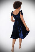 Navy Velvet Prairie Swing Dress - a luxurious 50s dress, designed to turn heads! Deadly are official stockists of Unique Vintage