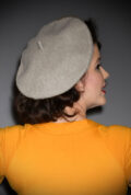 Beige Film Noir Beret. The perfect go-to for a bad hair day but also a stylish finishing touch to any outfit.
