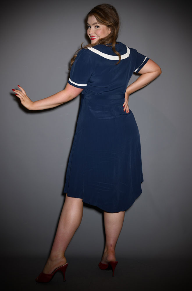 The Patti Dress is a classic 40s inspired dress, sailor style. Elegant and chic, this understated dress also has a romantic feel.